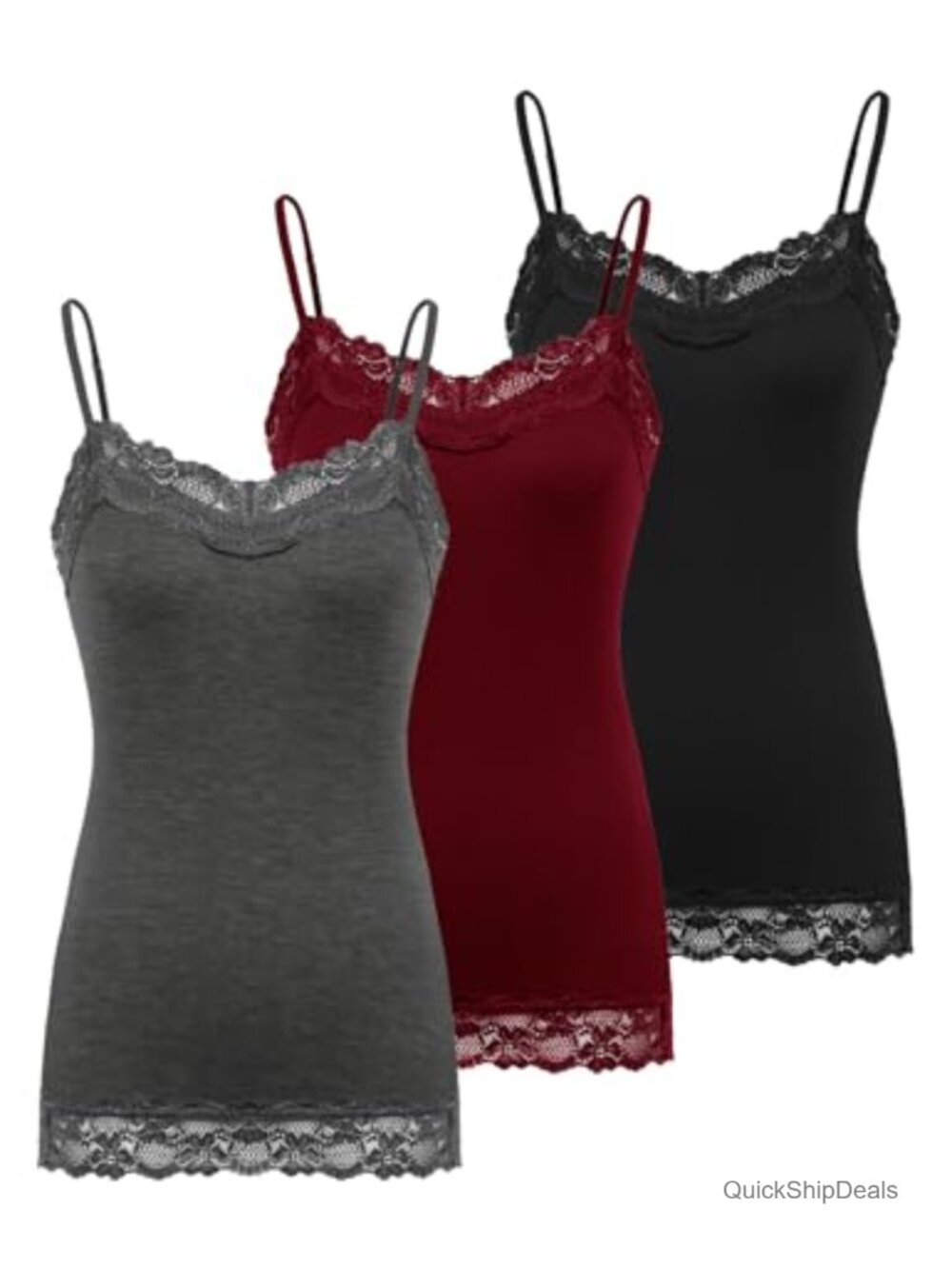 Women's Adjustable Spaghetti Strap Lace Trim Cami Tunic Tank Top 3 Pack